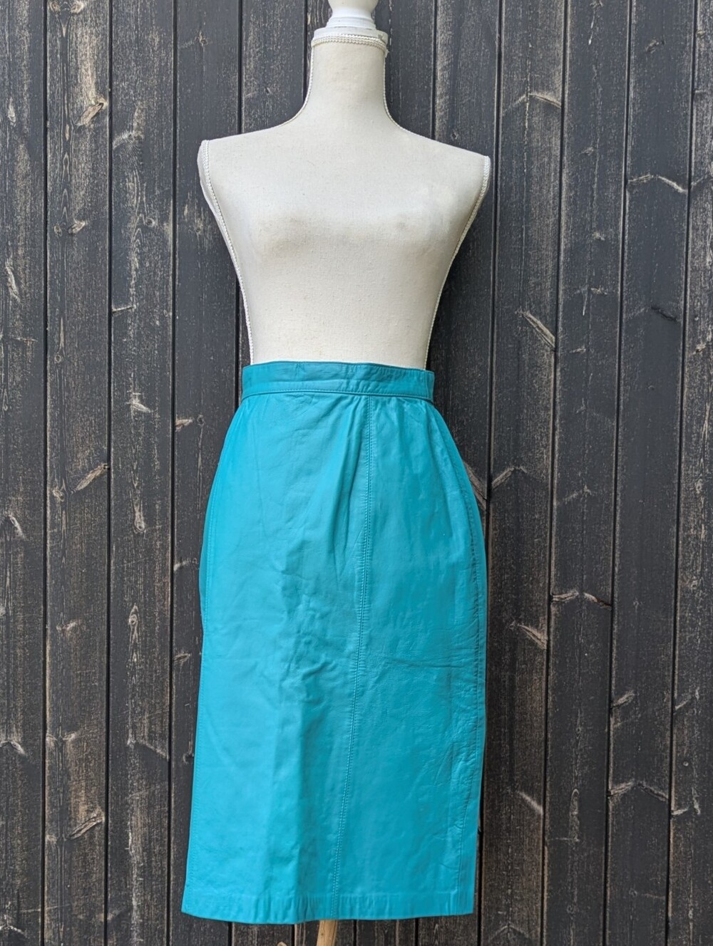 Vintage Cedars Turquoise Leather High Waisted Skirt 27"